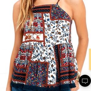 Desired Climates Navy Blue Print Top